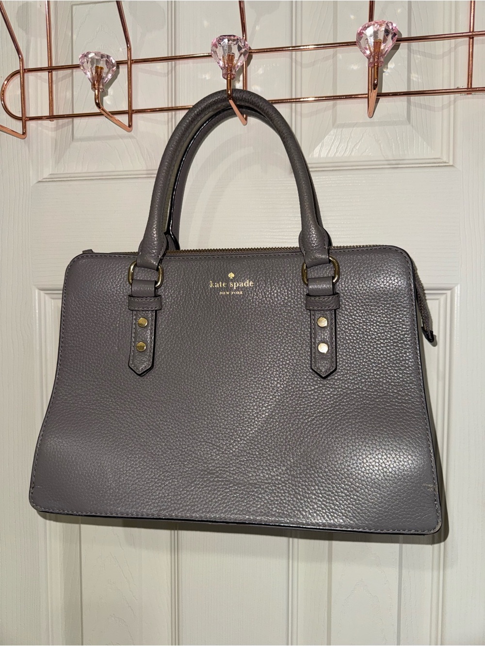 kate spade Gray Pebbled Leather Satchel with Gold Hardware